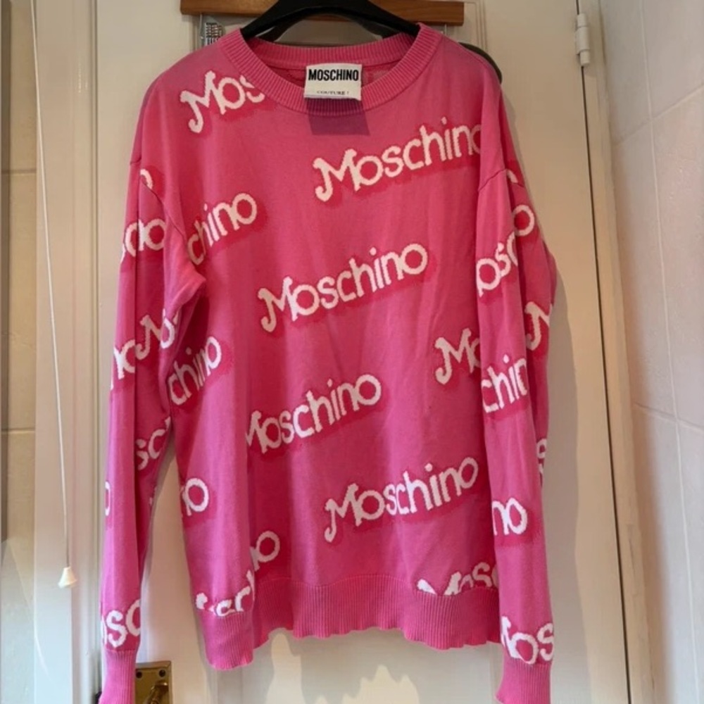 Moschino Pink and White Logo Sweater